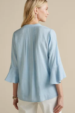 Feminine Flourish|Into The Blues-Soft Surroundings Raisa Linen Blend Top Blue Bell