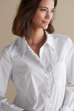Everyday Styles|long sleeve-Soft Surroundings Rania Pearl Shirt White