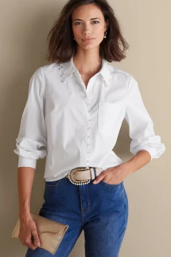 Everyday Styles|long sleeve-Soft Surroundings Rania Pearl Shirt White