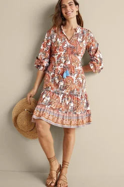 Vacation Shop|vacation dresses-Soft Surroundings Sadie Short Dress Coral Paisley