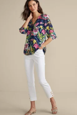 Feminine Flourish|Vacation Shop-Soft Surroundings Samantha Georgette Top Navy Paisley