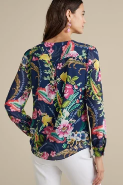 Feminine Flourish|Vacation Shop-Soft Surroundings Samantha Georgette Top Navy Paisley