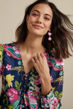 Feminine Flourish|Vacation Shop-Soft Surroundings Samantha Georgette Top Navy Paisley
