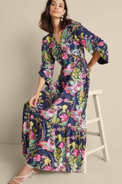 Feminine Flourish|vacation dresses-Soft Surroundings Samantha Maxi Dress Navy Paisley