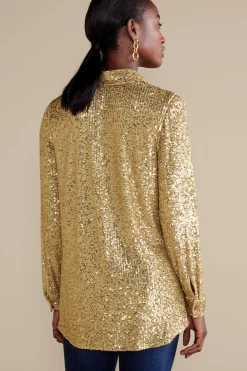 Feminine Flourish|long sleeve-Soft Surroundings Sancerre Sequin Shirt Gold Sequin
