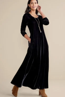 Feminine Flourish|EVelvet Styles-Soft Surroundings Santiago Stretch Velvet Dress Black