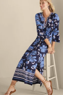 Into The Blues|Vacation Shop-Soft Surroundings Sedona Maxi Dress Menara Bloom Blue + White