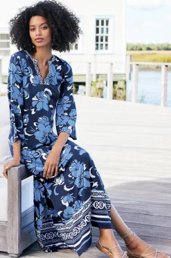 Into The Blues|Vacation Shop-Soft Surroundings Sedona Maxi Dress Menara Bloom Blue + White