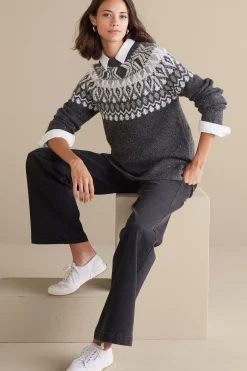 Everyday Styles|Sweaters & Cardigans-Soft Surroundings Seelie Fair Isle Sweater Dark Grey