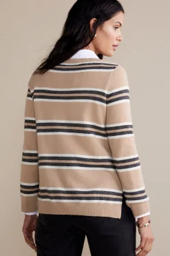 Sweaters & Cardigans|long sleeve-Soft Surroundings Shayna Cashmere Sweater Camel Stripe