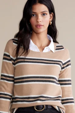 Sweaters & Cardigans|long sleeve-Soft Surroundings Shayna Cashmere Sweater Camel Stripe