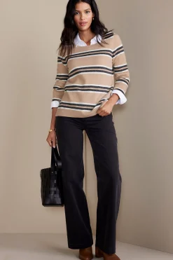 Sweaters & Cardigans|long sleeve-Soft Surroundings Shayna Cashmere Sweater Camel Stripe