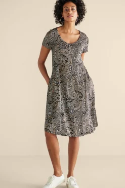 Vacation Shop|casual-Soft Surroundings Short Santiago Gaia Dress Global Paisley Black