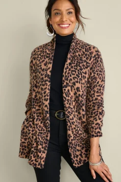 Sweaters & Cardigans|prints-Soft Surroundings Sibyl Cashmere Printed Cardigan Snow Leopard