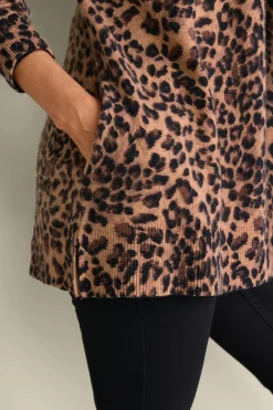 Sweaters & Cardigans|prints-Soft Surroundings Sibyl Cashmere Printed Cardigan Snow Leopard