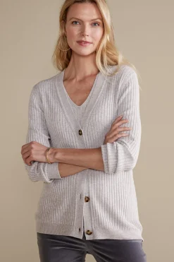 Soft Essential Styles|Everyday Styles-Soft Surroundings Soft Essential™ Ribbed Button-Front Cardi Light Grey Heather