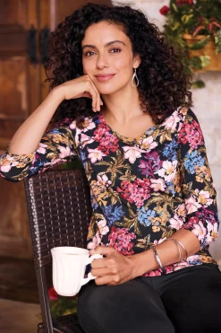 Soft Essential Styles|Feminine Flourish-Soft Surroundings Soft Essential™ SUPIMA® 3/4 Sleeve Tee Black
