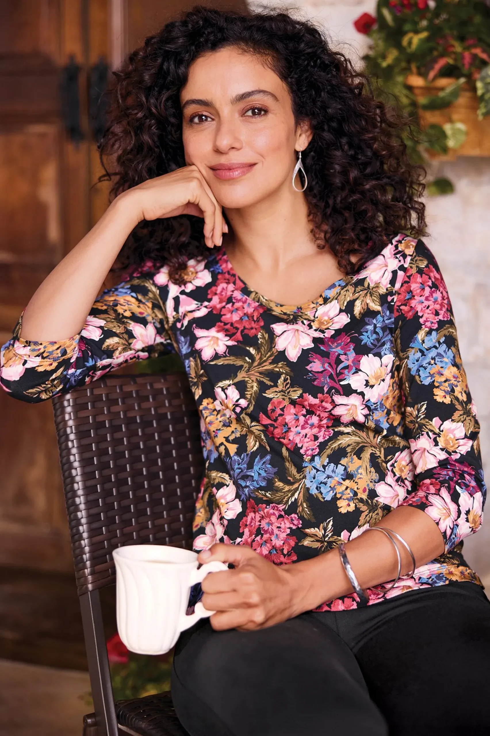 Soft Essential Styles|Feminine Flourish-Soft Surroundings Soft Essential™ SUPIMA® 3/4 Sleeve Tee Black