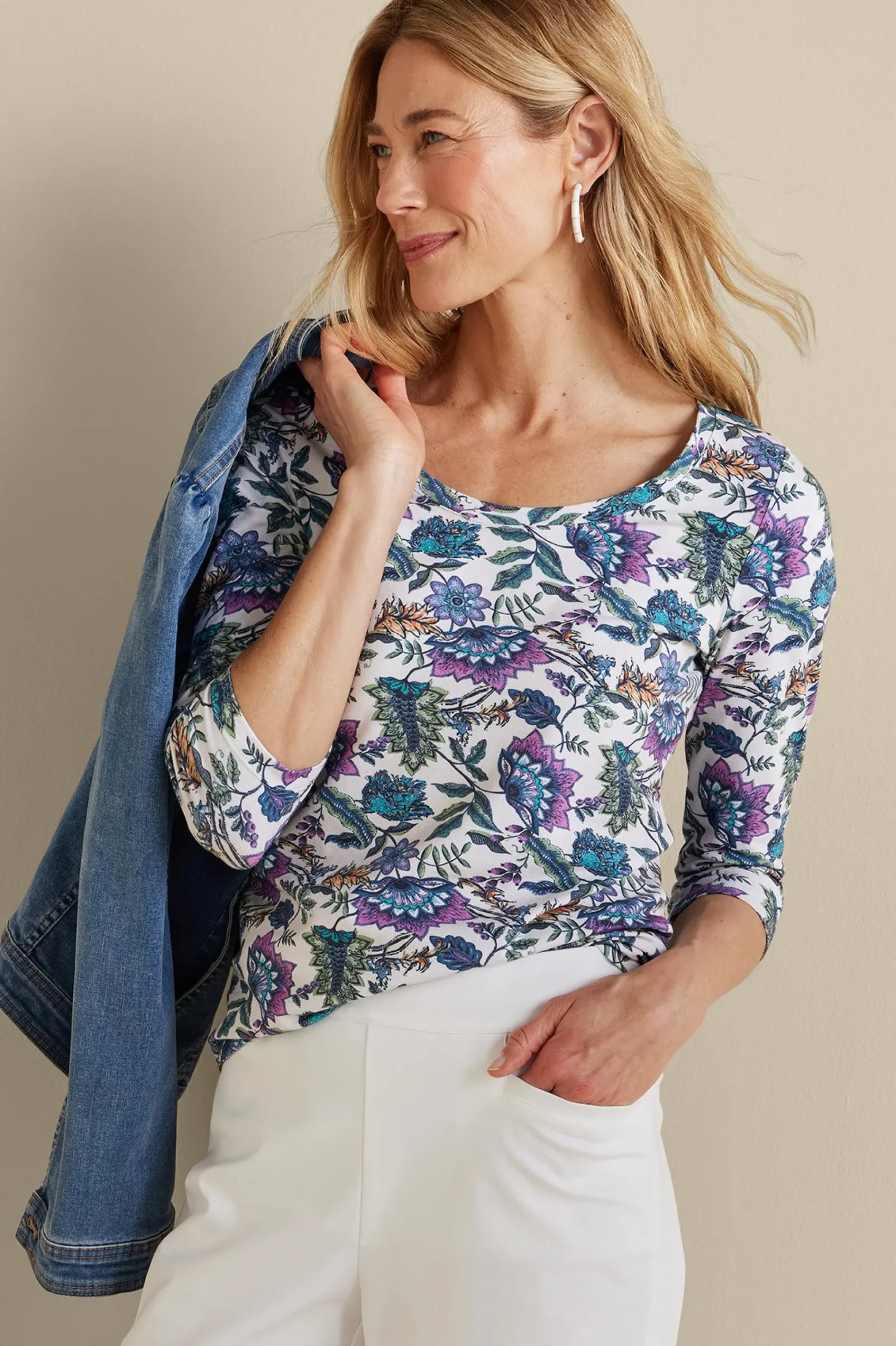 Soft Essential Styles|Feminine Flourish-Soft Surroundings Soft Essential™ SUPIMA® 3/4 Sleeve Tee Black