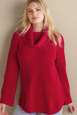 Everyday Styles|Sweaters & Cardigans-Soft Surroundings Soft Winds Chenille Tunic Sweater Sangria Red