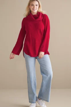 Everyday Styles|Sweaters & Cardigans-Soft Surroundings Soft Winds Chenille Tunic Sweater Sangria Red