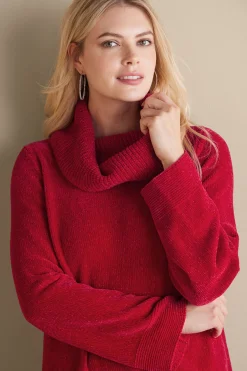 Everyday Styles|Sweaters & Cardigans-Soft Surroundings Soft Winds Chenille Tunic Sweater Sangria Red