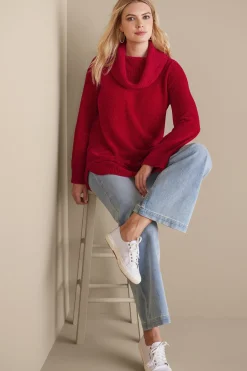 Everyday Styles|Sweaters & Cardigans-Soft Surroundings Soft Winds Chenille Tunic Sweater Sangria Red