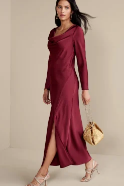 occasion dresses|solids-Soft Surroundings Solange Satin Dress Cabernet