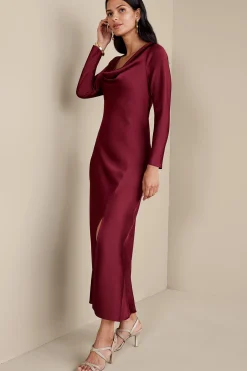 occasion dresses|solids-Soft Surroundings Solange Satin Dress Cabernet