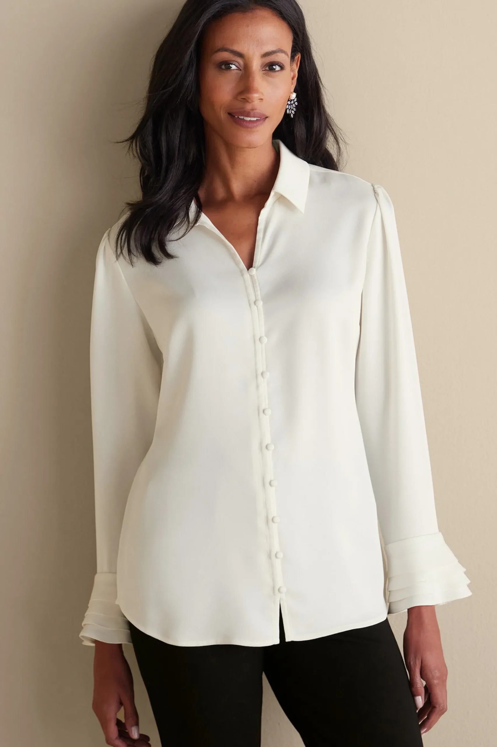Everyday Styles|long sleeve-Soft Surroundings Sonnet Blouse Ecru