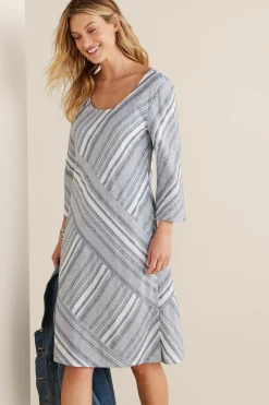 Vacation Shop|Linen Shop-Soft Surroundings Sonya Linen Dress White/Blue