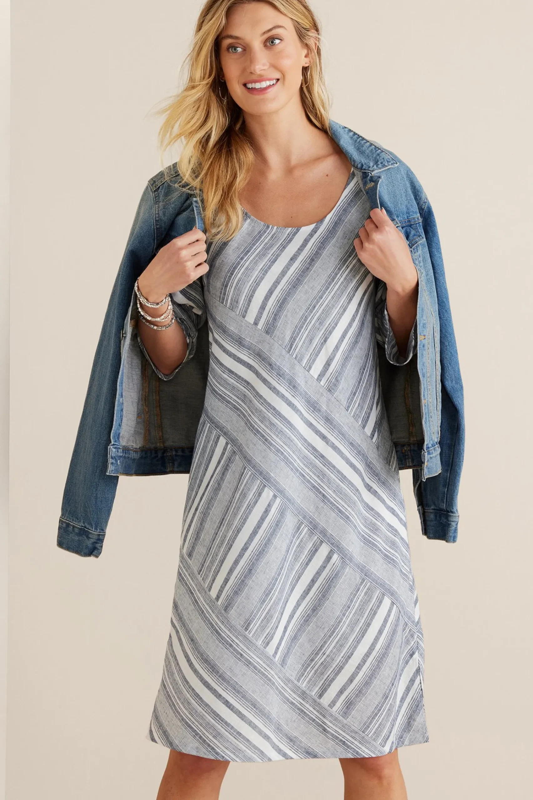 Vacation Shop|Linen Shop-Soft Surroundings Sonya Linen Dress White/Blue