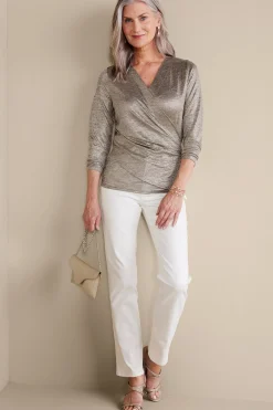 long sleeve|novelty-Soft Surroundings Stella Top Neutral Foil