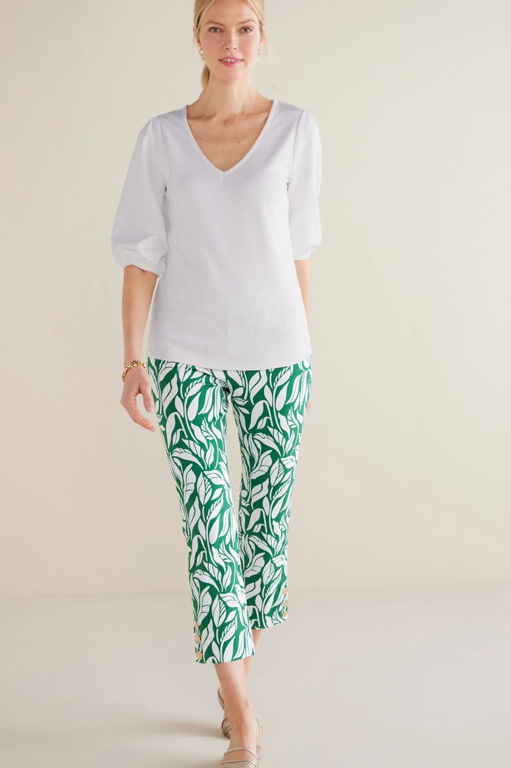 elbow length|pullovers-Soft Surroundings Tabitha Puff Sleeve Top White
