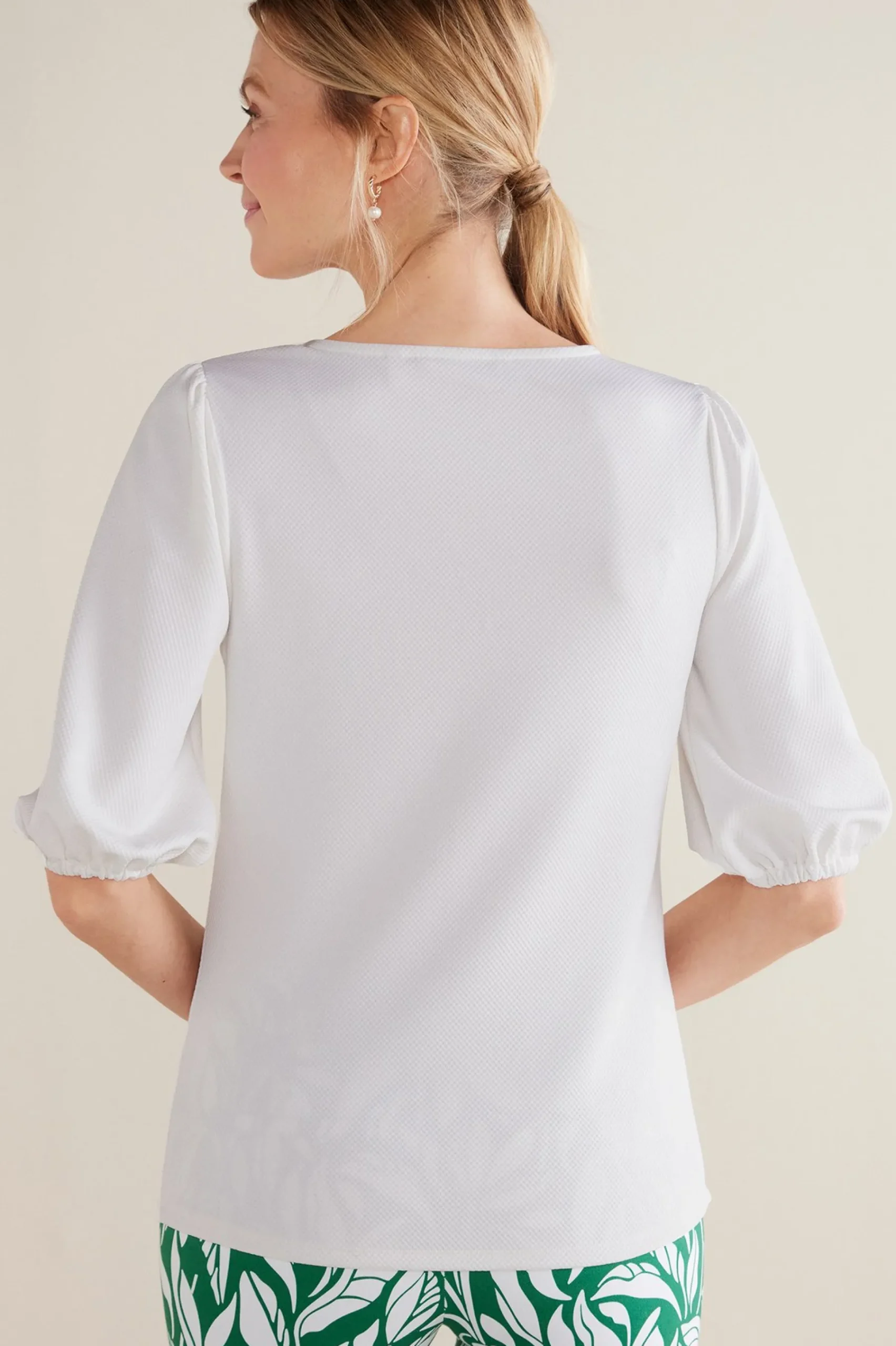 elbow length|pullovers-Soft Surroundings Tabitha Puff Sleeve Top White