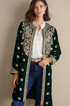 Feminine Flourish|EVelvet Styles-Soft Surroundings Tatianna Velvet Jacket Emerald Green