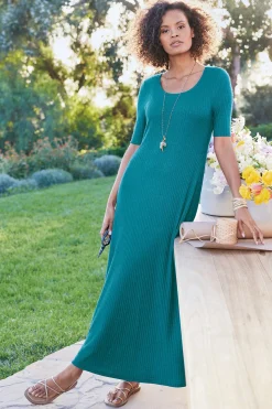 Everyday Styles|Vacation Shop-Soft Surroundings Textured Short Sleeve Santiago Dress Rose