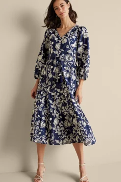 Into The Blues|Vacation Shop-Soft Surroundings Tilda Embroidered Midi Dress Navy