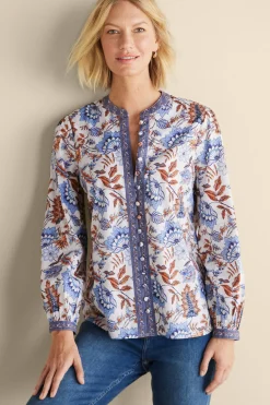 Feminine Flourish|Into The Blues-Soft Surroundings Tracy Top Chambray Calico