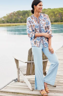 Feminine Flourish|Into The Blues-Soft Surroundings Tracy Top Chambray Calico