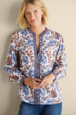Feminine Flourish|Into The Blues-Soft Surroundings Tracy Top Chambray Calico
