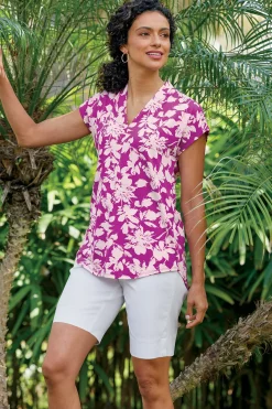 short sleeve|tops & tees-Soft Surroundings Twilight Luau Printed Tunic Global Paisley Neutral