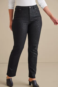 leggings|full length-Soft Surroundings Ultimate Denim Animal Straight Leg Jeans Metallic Animal