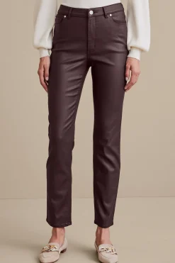 Everyday Styles|leggings-Soft Surroundings Ultimate Denim Coated Straight Leg Jeans Coated Dark Brown