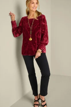 EVelvet Styles|long sleeve-Soft Surroundings Vanetta Velvet Top Jewel Green