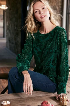 EVelvet Styles|long sleeve-Soft Surroundings Vanetta Velvet Top Jewel Green