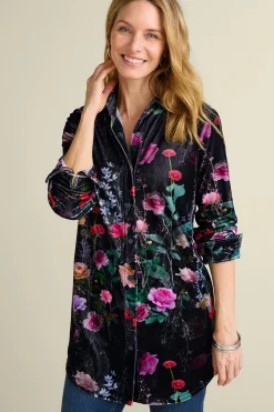 Everyday Styles|EVelvet Styles-Soft Surroundings Velvet Boyfriend Tunic Shirt Dark Copper