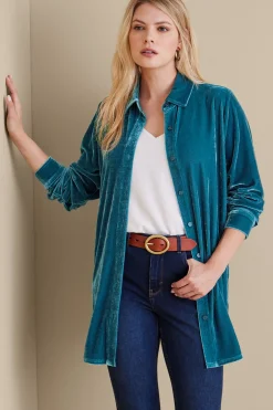 Everyday Styles|EVelvet Styles-Soft Surroundings Velvet Boyfriend Tunic Shirt Dark Copper