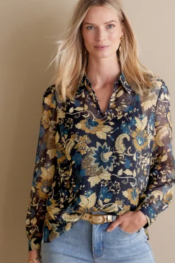 Feminine Flourish|Everyday Styles-Soft Surroundings Viola Shimmer Blouse Multi Floral