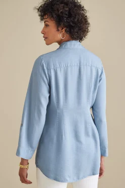 Into The Blues|Vacation Shop-Soft Surroundings Washed TENCEL Tunic Light Wash Denim